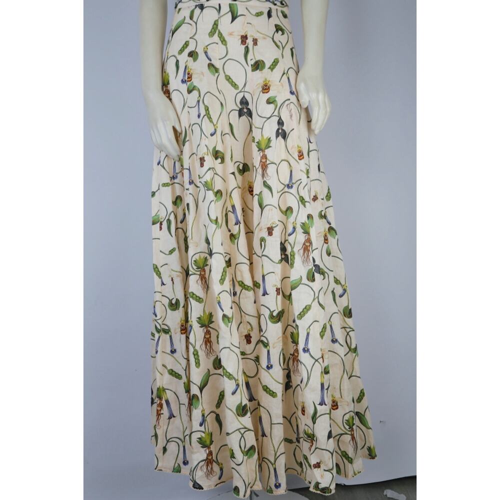 Agua by Agua Bendita Linen Maxi Skirt Size M Floral Botanical Print New